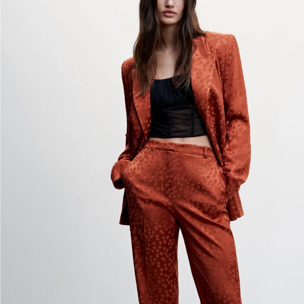 NWT Mango Jacquard Rust Colored Satin Blazer, Sz S